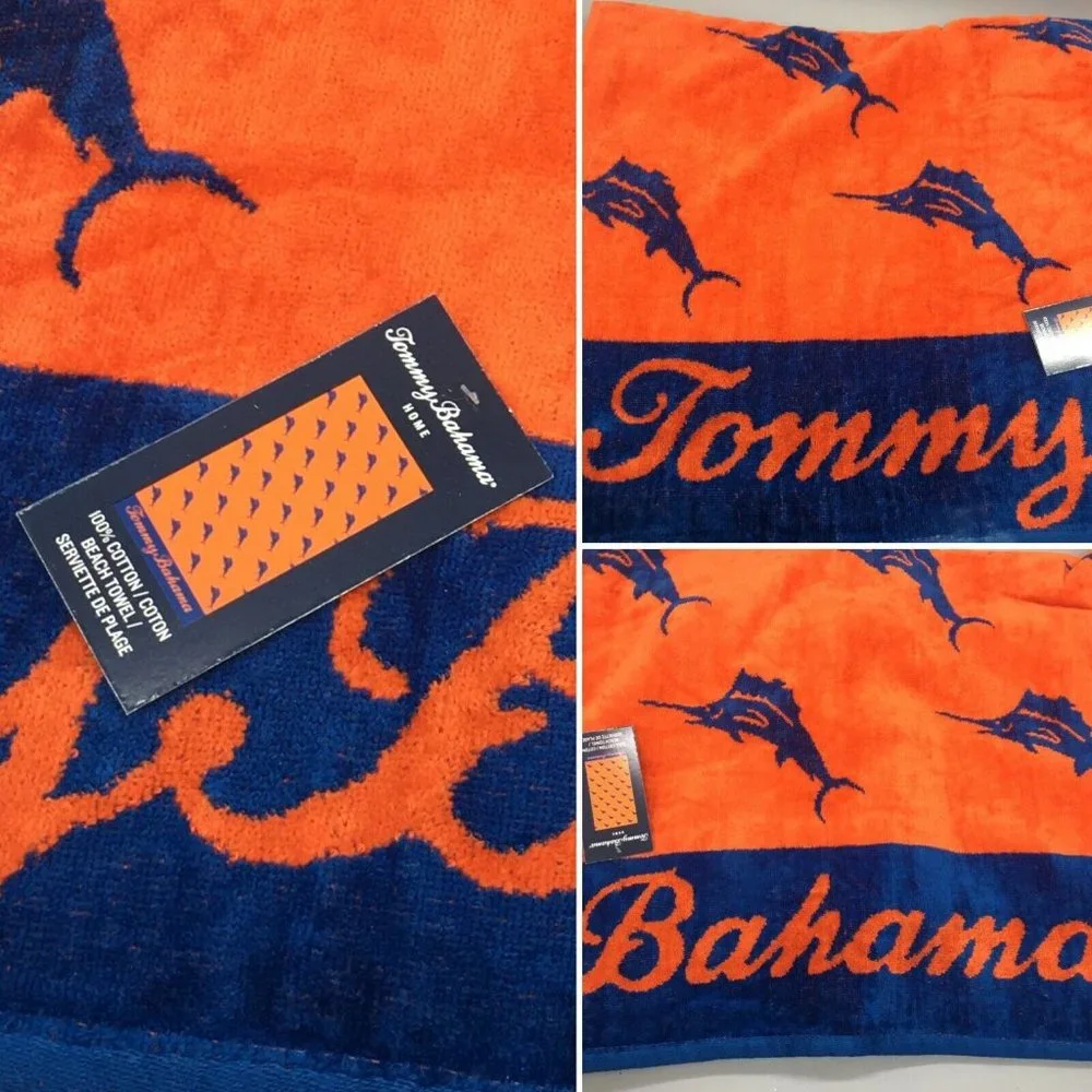 Tommy Bahama Marlin Logo Beach Towel Blue Orange Fish Ocean Pool 36x68